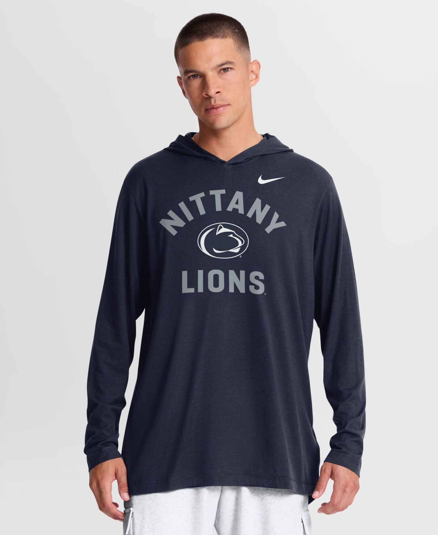 Men's Navy Penn State Nittany Lions Primetime Arch Tri-Blend Dri-FIT Long Sleeve Hooded T-Shirt