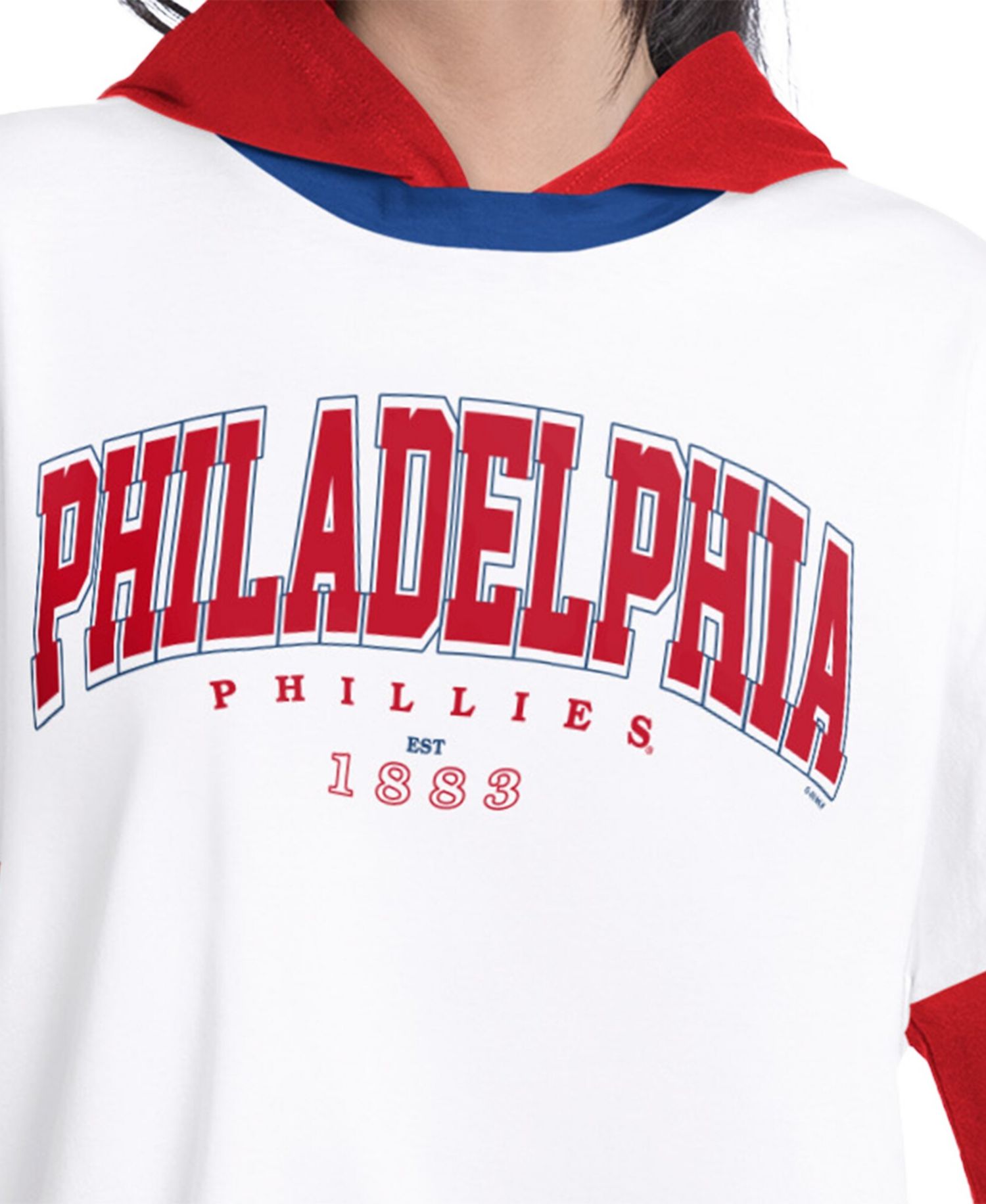 Women's White/Red Philadelphia Phillies Key Player Oversized Hooded Long Sleeve T-Shirt