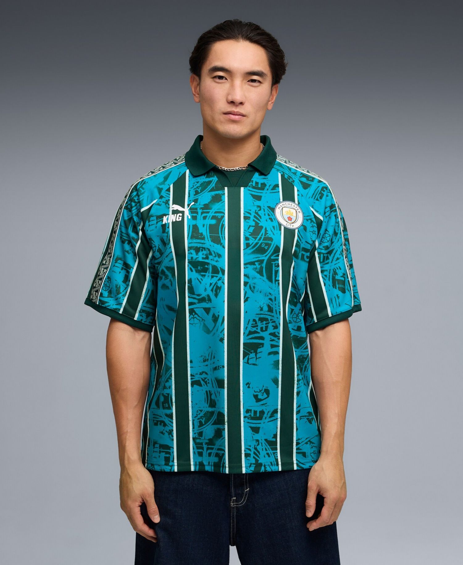 Men's Turquoise Manchester City King Retro Fashion Jersey