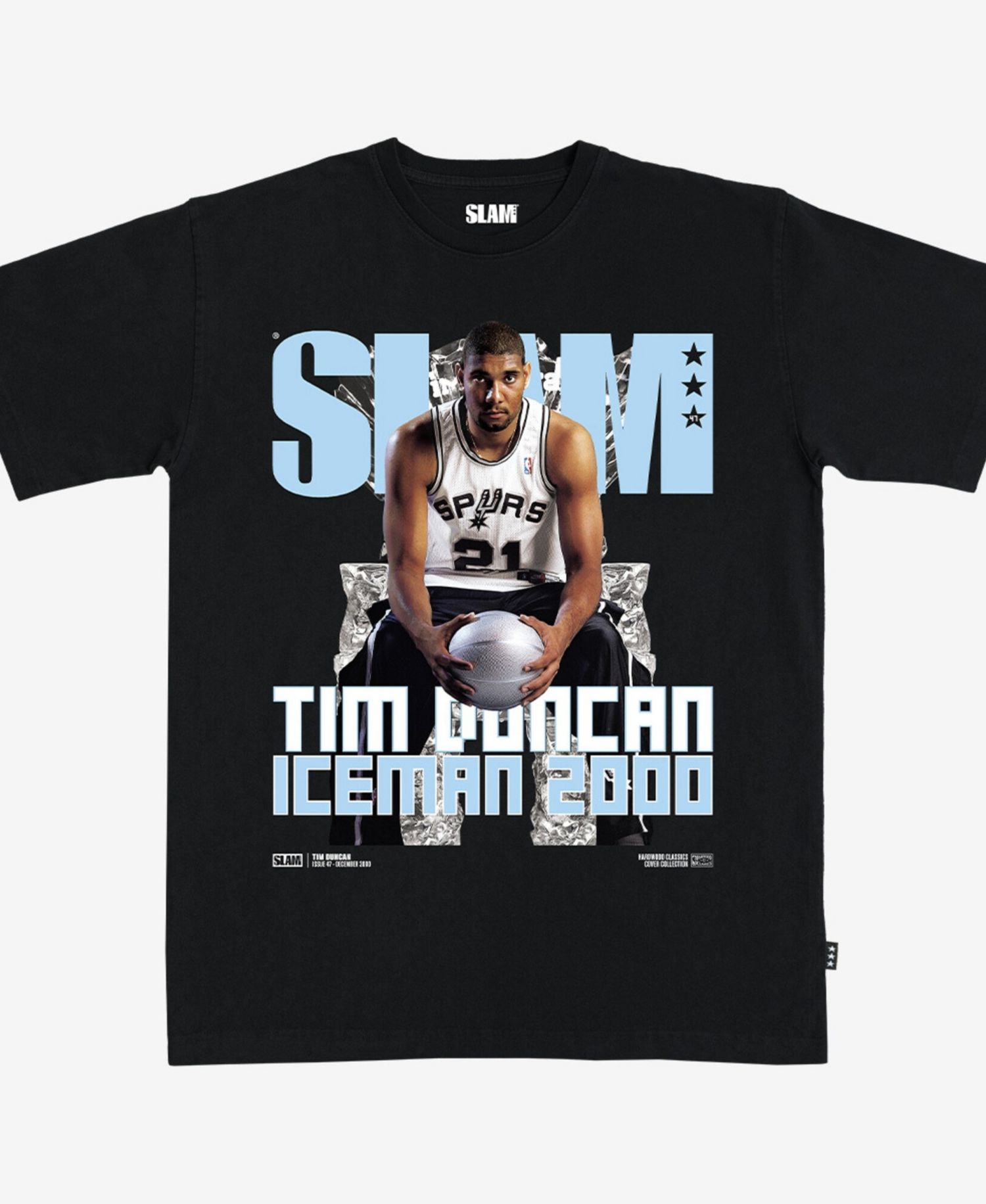 Men's and Women's Tim Duncan Black San Antonio Spurs Hardwood Classics Cover T-Shirt