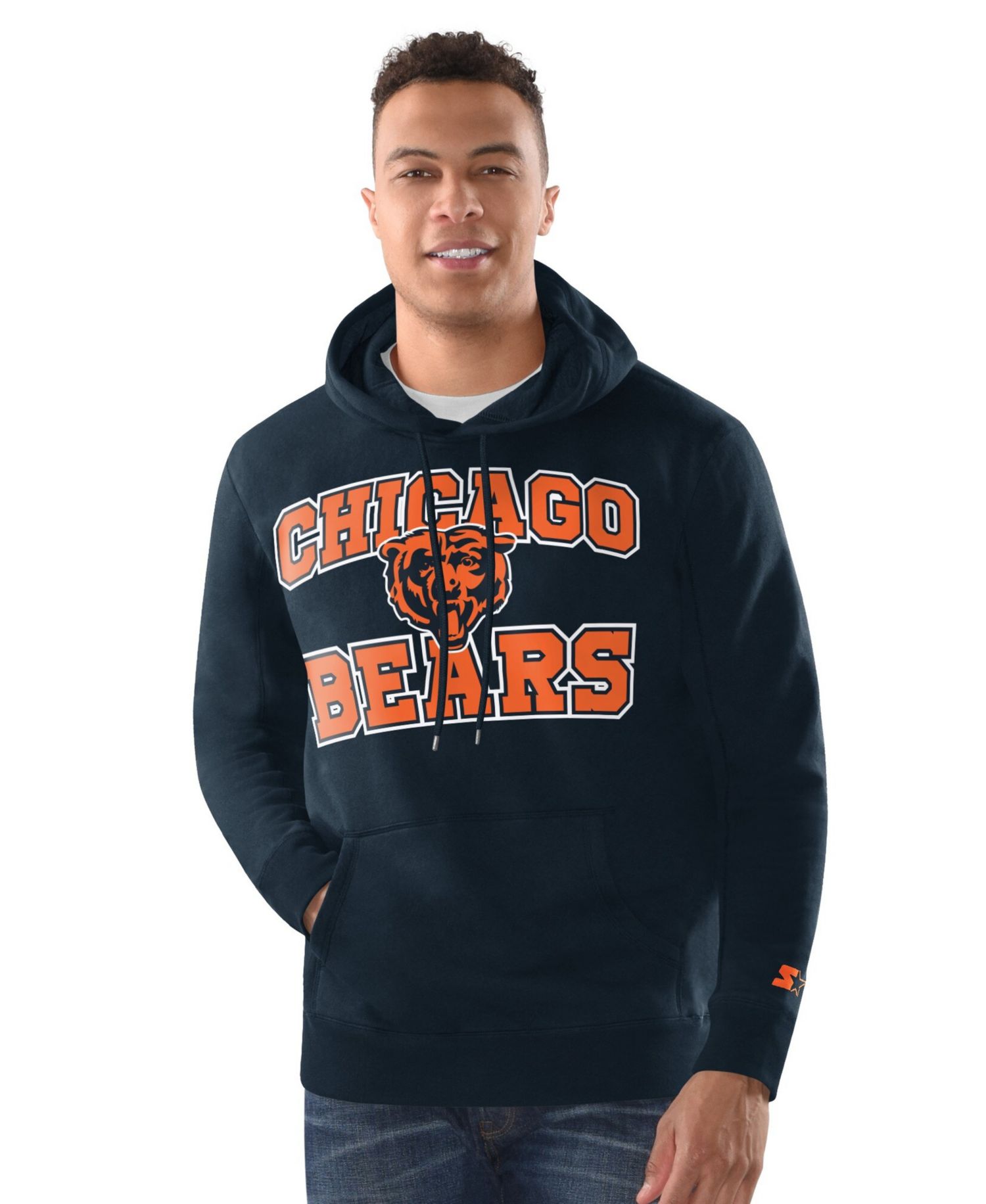 Men's Navy Chicago Bears Hoodie and Cuffed Knit Hat Combo Pack