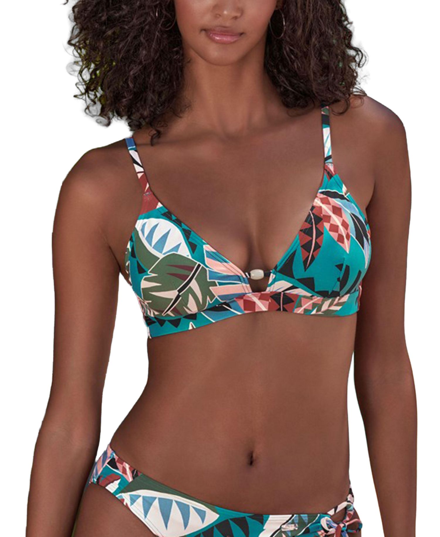 Women's Tropical Print Bead Detail Everyday Comfort Triangle Bikini Top