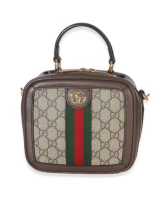 Beige Ebony GG Supreme Canvas Web Ophidia Mini Top Handle Shoulder Bag