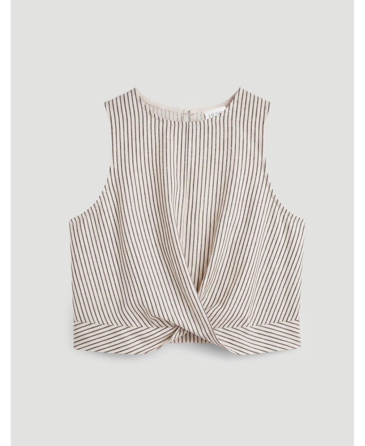 Женский топ Hush Sleeveless Front Knot Crop, цвет: Зелёный полосатый белый — фото 7