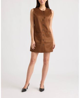 Women's Button-Front Sleeveless Mini Faux-Suede Dress