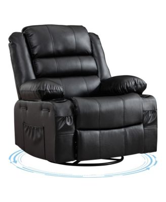 Rocking Recliner Chair for Adults Manual Swivel Recliner Rocker with Cup Holders Leather Upholstered Comfy Single Sofa Chair