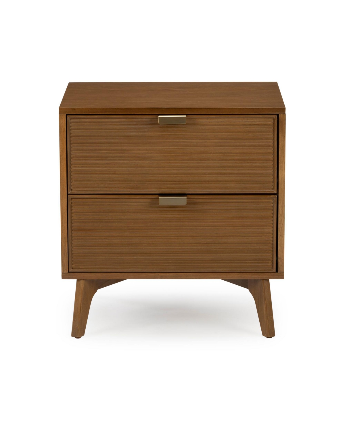 Plank+Beam Linea Tambour 2 Drawer Nightstand with Brass Pull, Pecan
