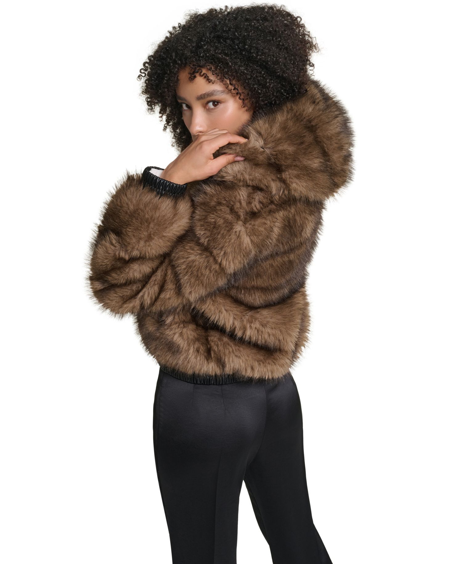 Women's Hooded Faux Fur Bomber Jacket