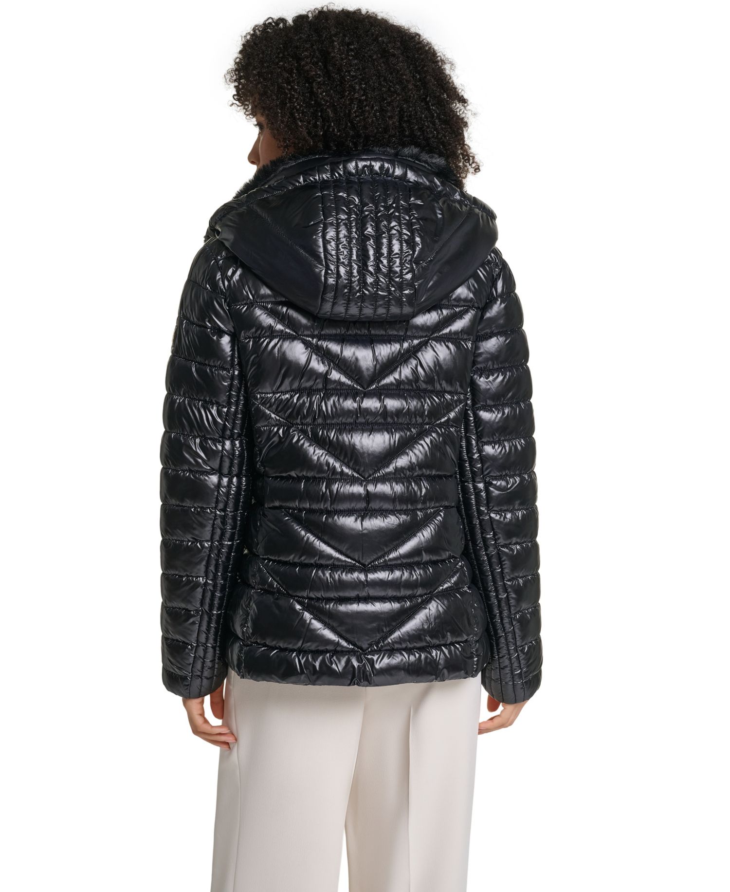 Women's Short Hooded Faux Fur Collar Puffer Jacket