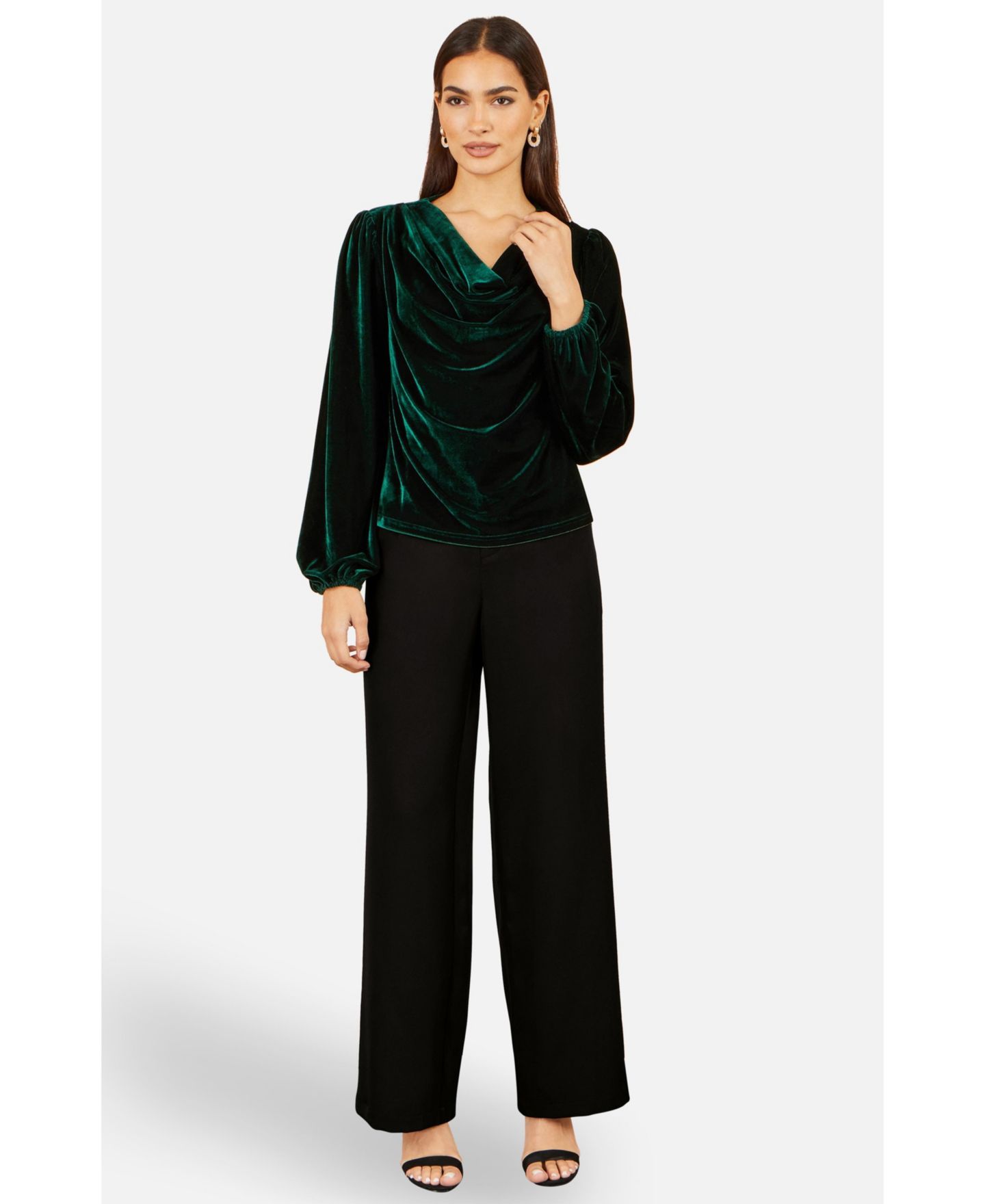 Женский топ Yumi Velvet Cowl Neck Long-Sleeve, цвет: Зелёный — фото 4