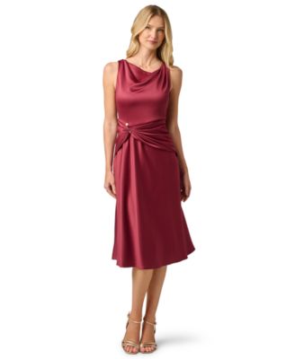 Women's Cowl Neck Draped A-Line Midi Dress