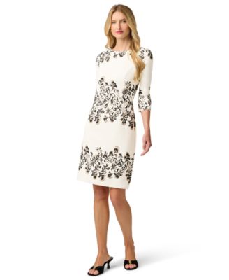Women's Floral-Print Sheath Three-Quarter Sleeve Dress