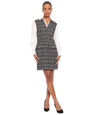 Women's Collared Long-Sleeve Plaid Dress