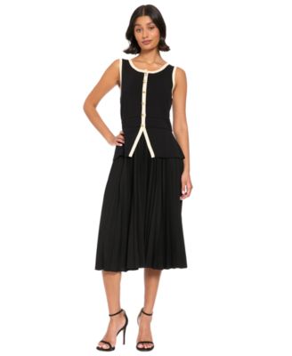 Women's Colorblock A-Line Pleated Midi Dress