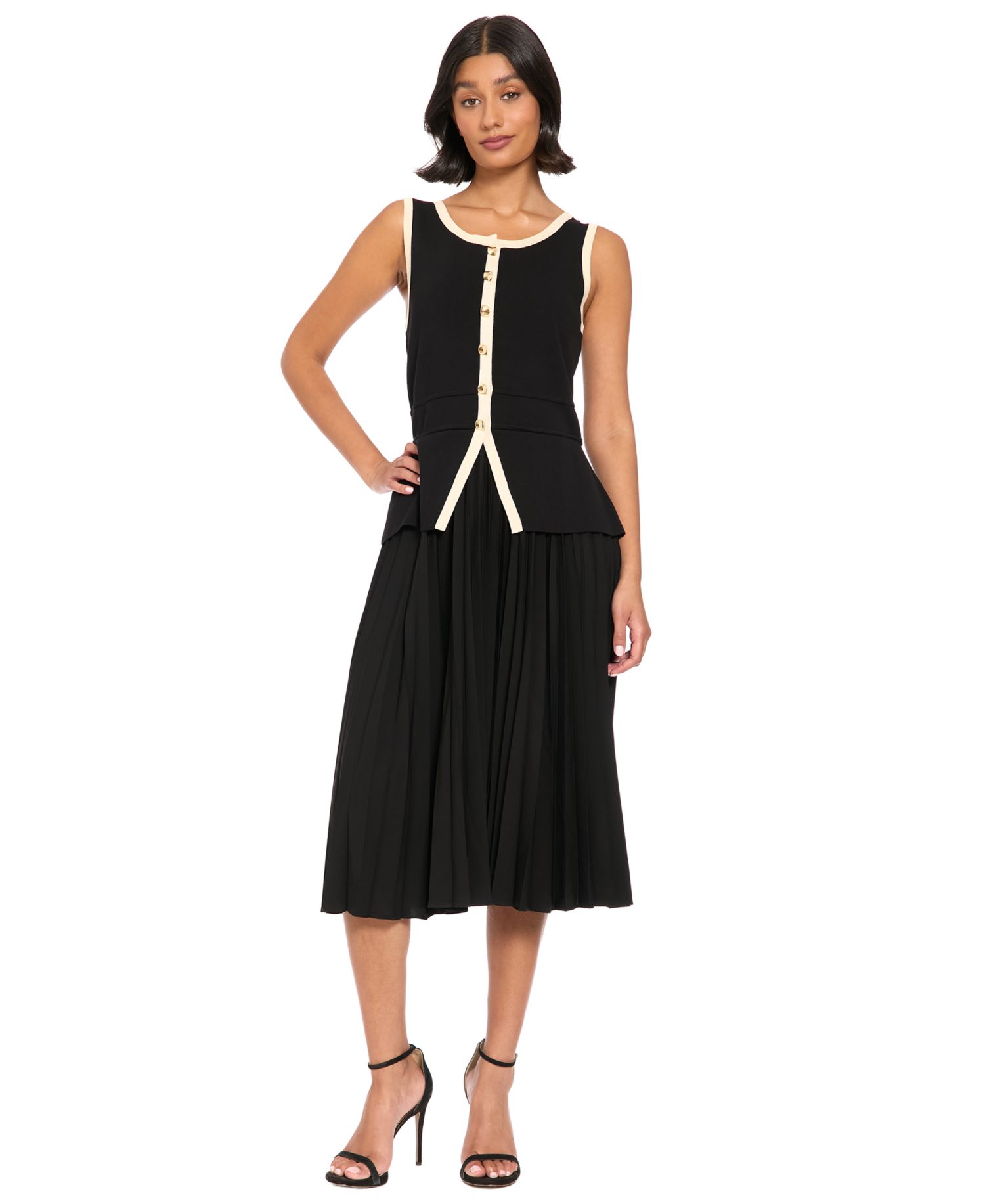 Women's Colorblock A-Line Pleated Midi Dress