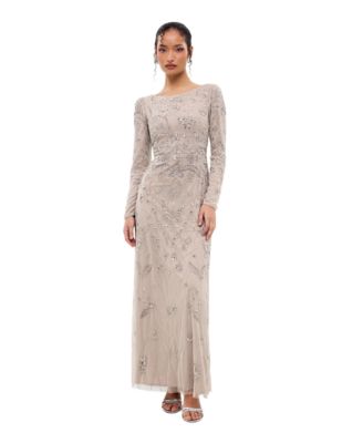 Women's Modest Floral Embellished Sequins Maxi Dress
