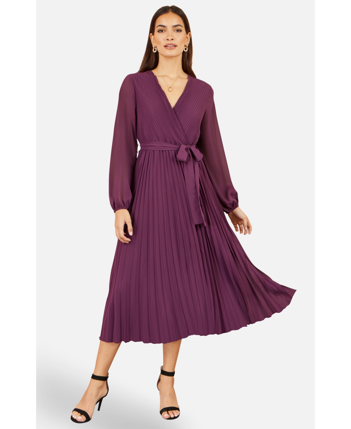 Yumi Women's Pleated Wrap Midi Dress