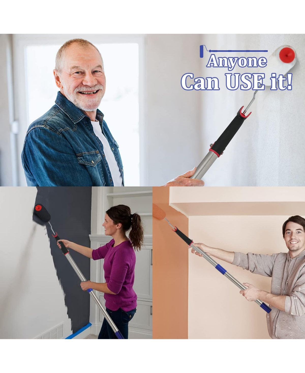 Xdovet T Roller Brush Kit Stainless Steel Pole Wall Ceiling Mural