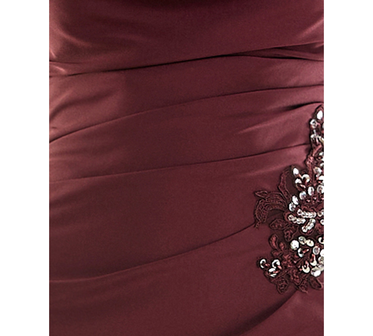 City Studios Juniors' Drape Neck Side Ruffle Gown