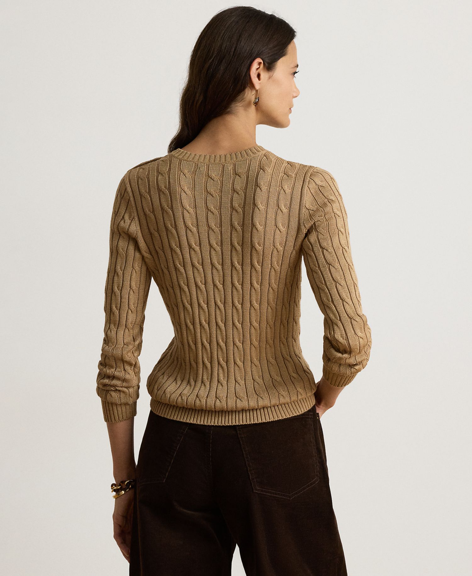 Petite Button-Trim Cable-Knit Sweater