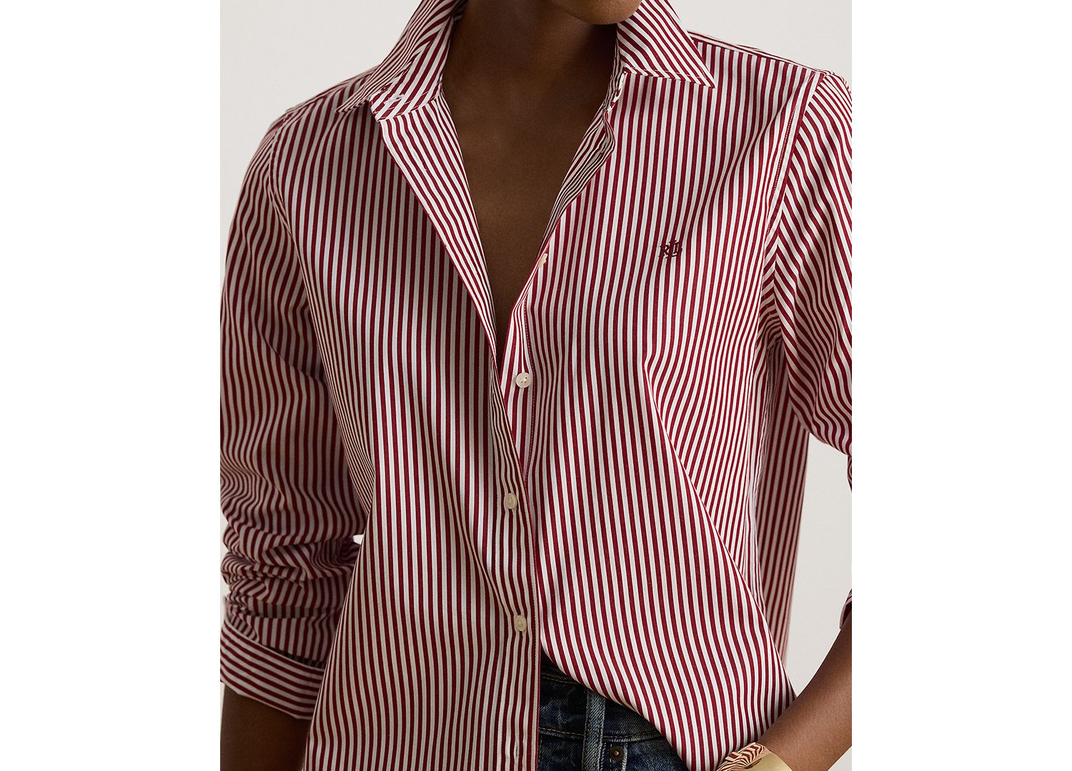 Petite Striped Long-Sleeve Point-Collar Shirt