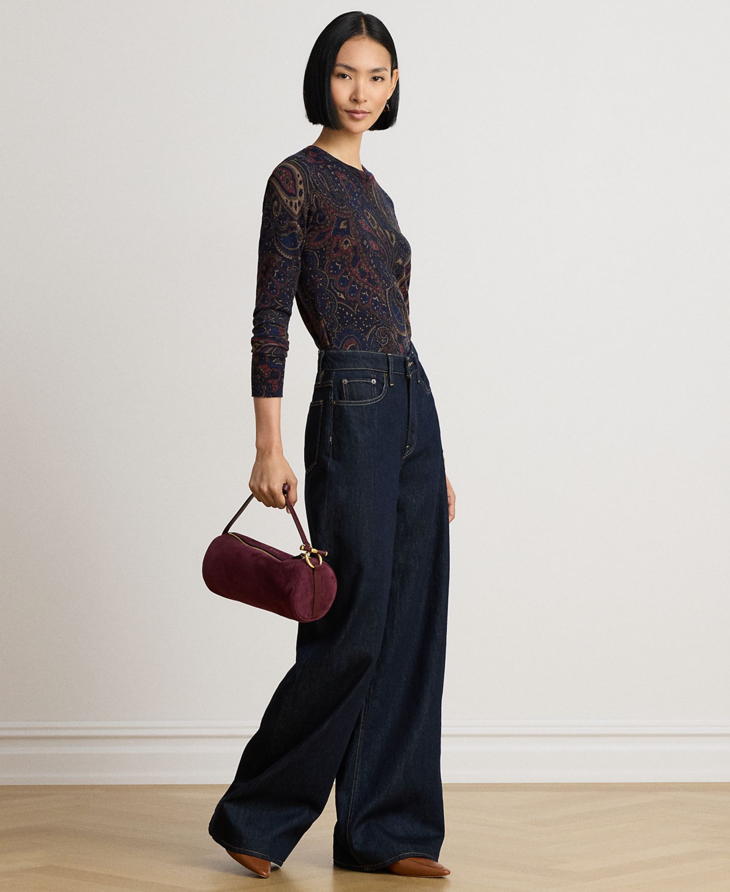 Petite Paisley Cotton-Modal Blend Slim-Fit Sweater