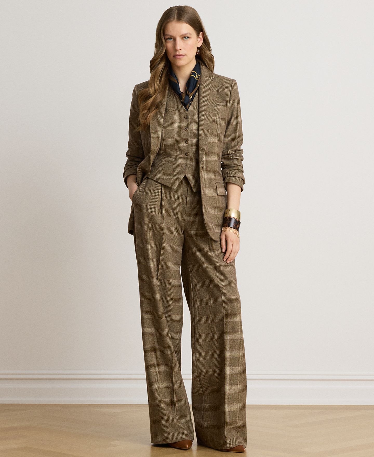 Женский пиджак Lauren Ralph Lauren Glen Plaid Wool Twill Tailored, цвет: Коричневый / Рыжевато-коричневый разноцветный — фото 2