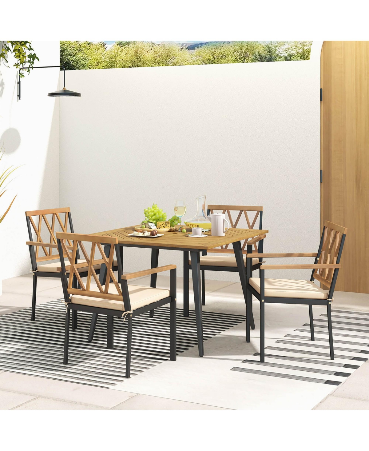 Gymax 5 Pieces Patio Dining Set Outdoor Dining Table and Chairs with Cushions