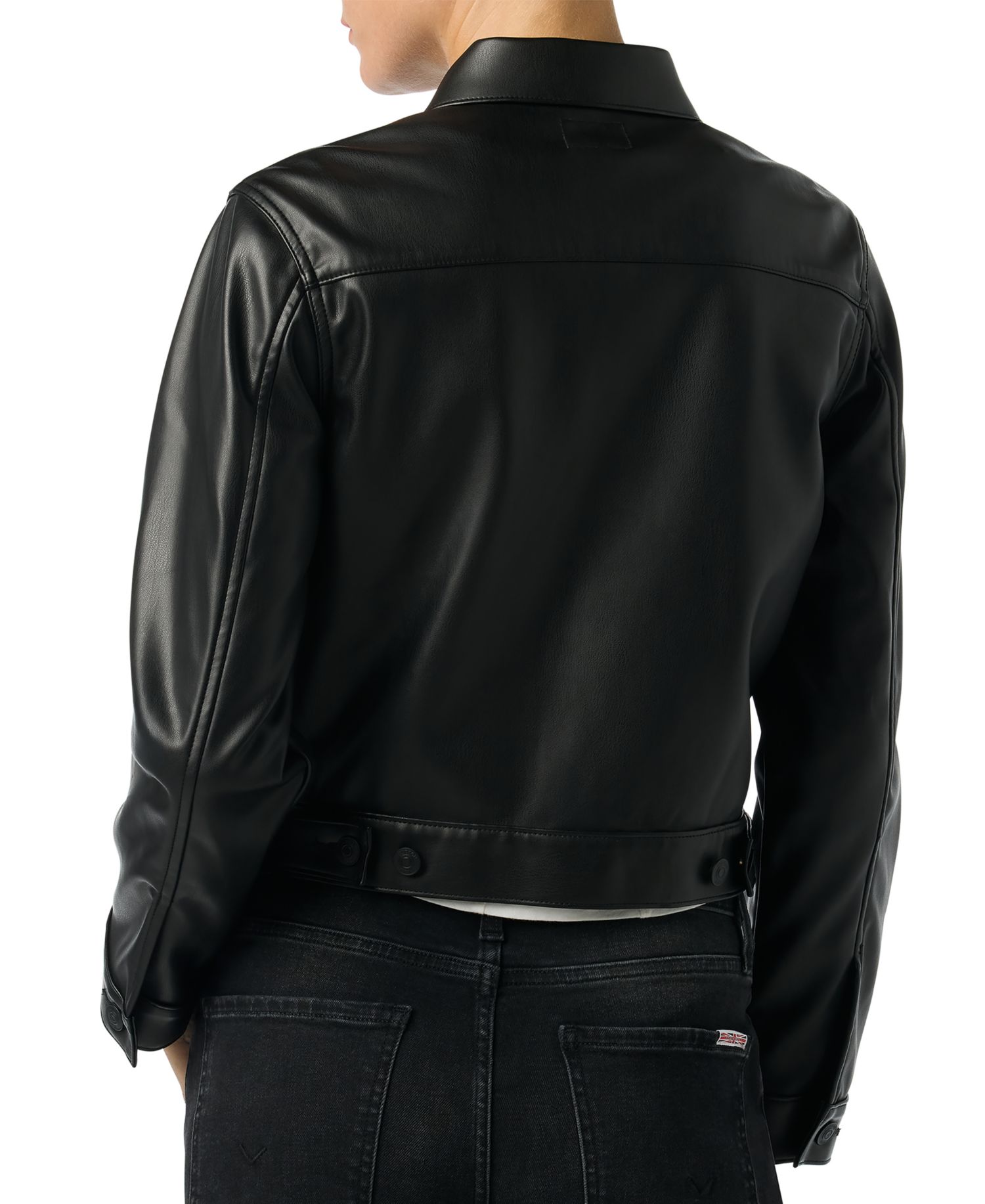 Women's Faux-Leather Cropped Long-Sleeve Jacket