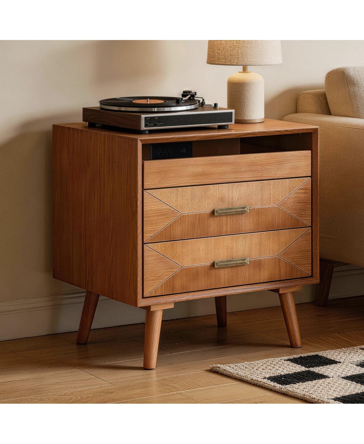 Streamdale Furniture 24" Nightstand with Charging Station, 2 Drawers and Usb/Type-c Ports