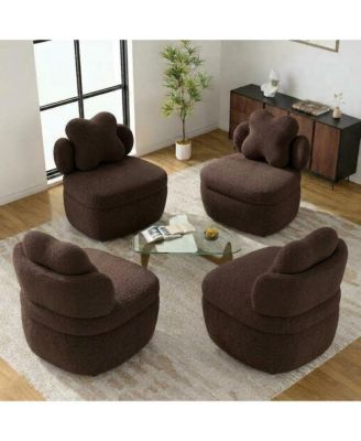 360degree(s) Rotating Accent Chair Set of 4,Teddy Velvet Armchair, Heart Back Upholstered Sofa with Hidden Storage, for Living Room Bedroom