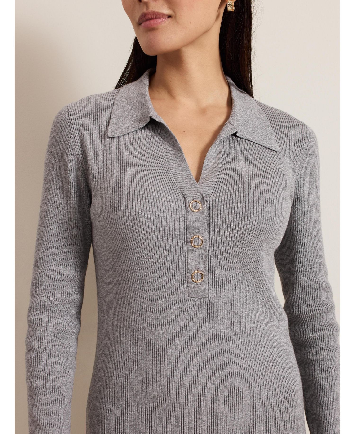 Women's Lucy Long-Sleeve Collared Ribbed-Knit Dress