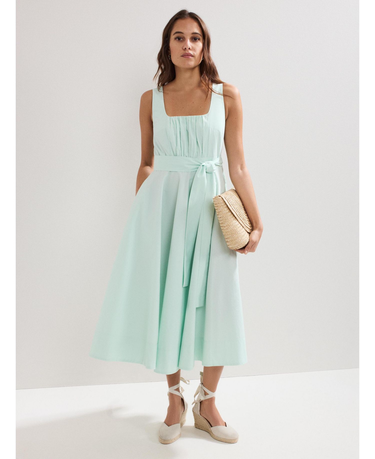 Women's Melinda Square Neck Tie Waist Midi Dress