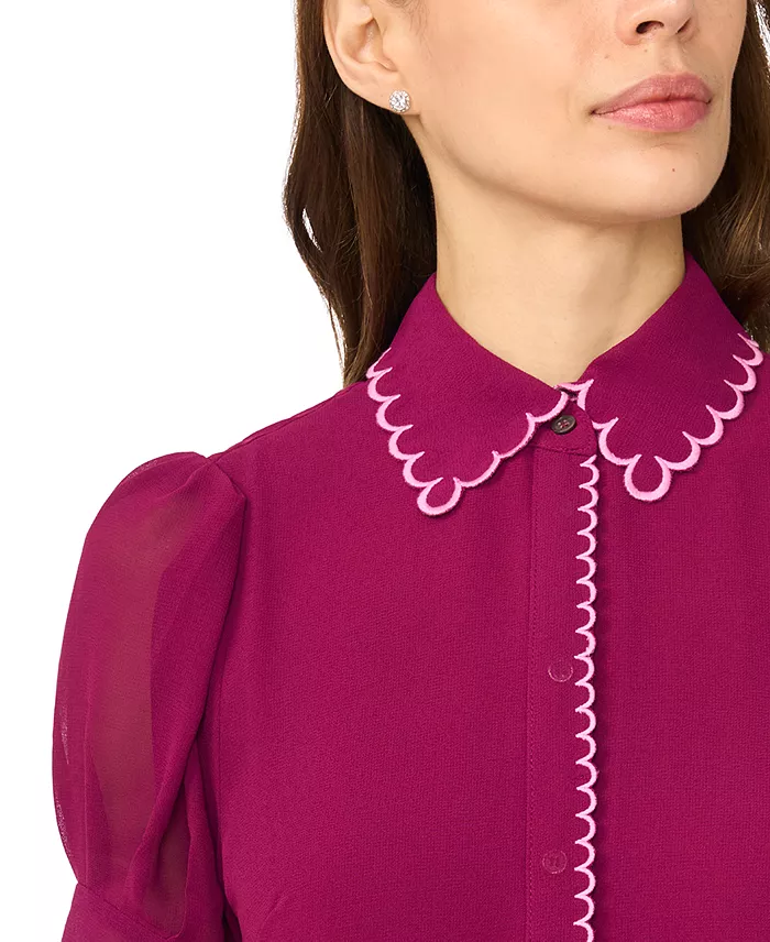 Women's Scallop Contrast Trim Button-Up Top - thumbnail 6