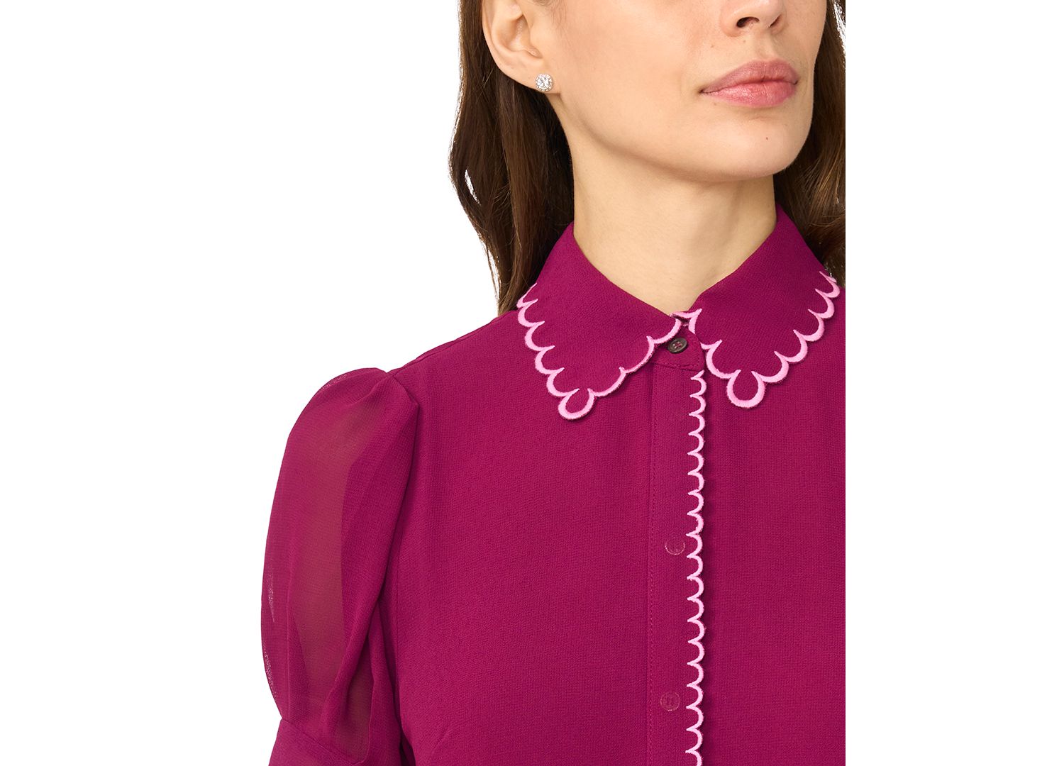 Women's Scallop Contrast Trim Button-Up Top