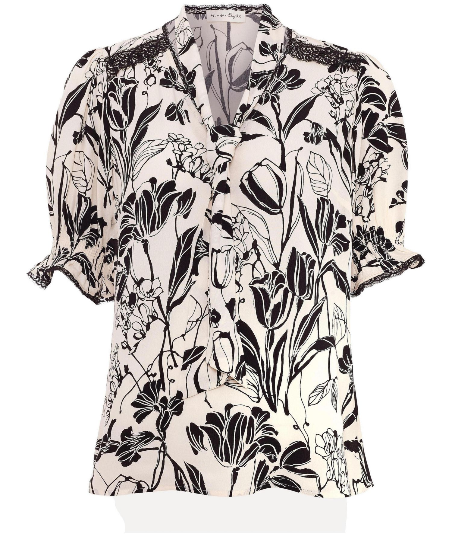 Women's Aisra Lace Floral-Print Tie Neck Blouse