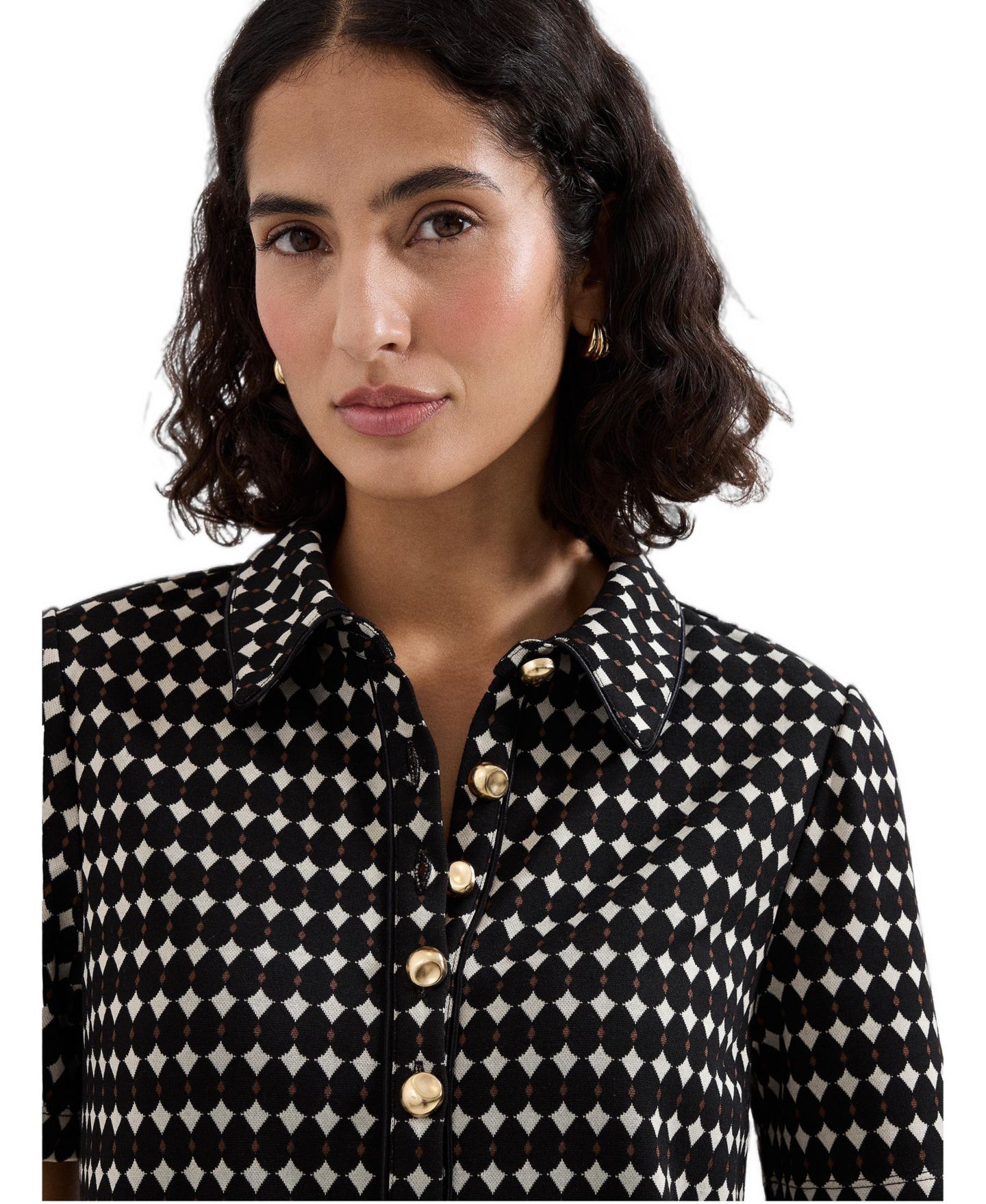 Женское платье Phase Eight Vivienne Short-Sleeve Geometric Shirt Dress, цвет: Чёрный / Слоновая кость — фото 3
