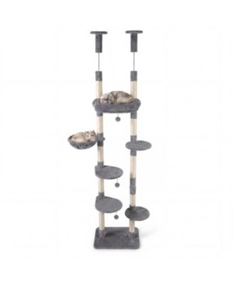 Six-Tier Floor to Ceiling Cat Tree with Rotatable Plush Bed