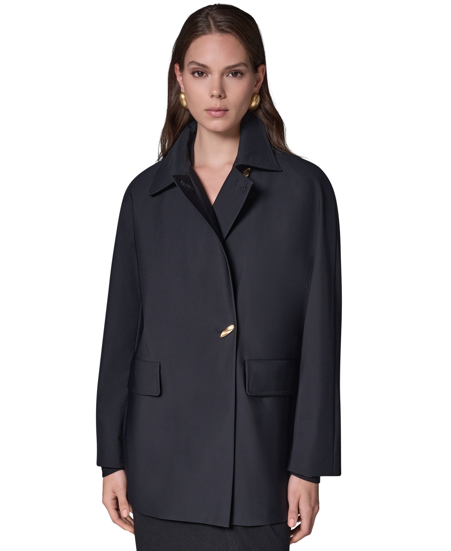 Women's Buttoned Water-Resistant Lined Raincoat