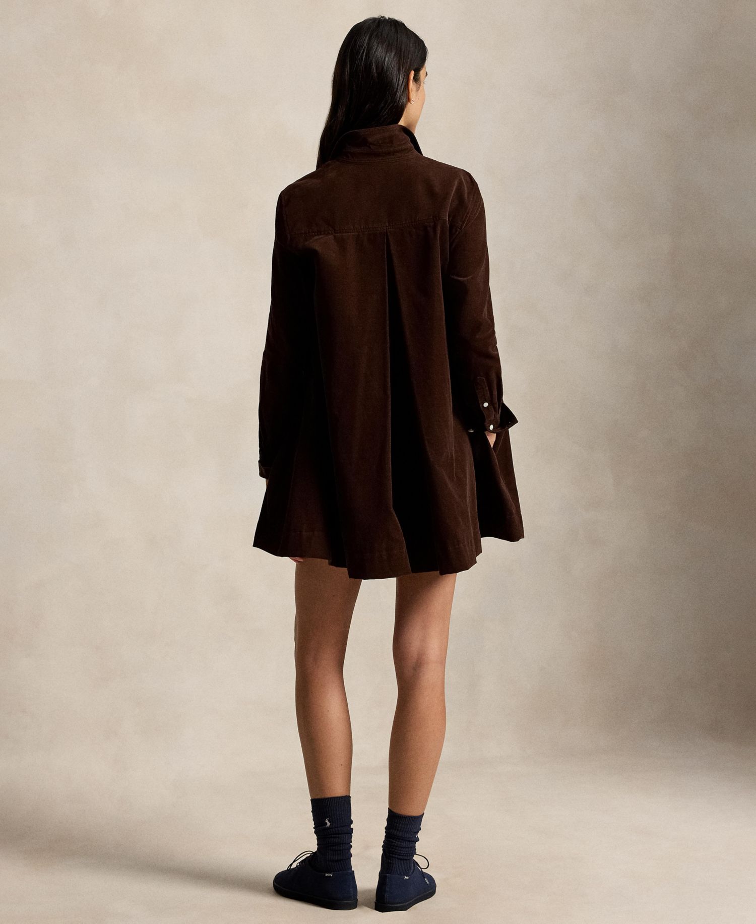 Women's Corduroy Pleated Shirt Dress