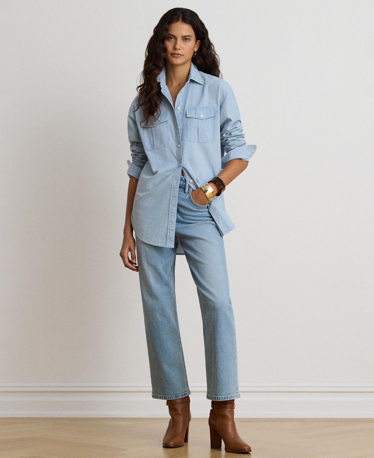 Lauren Ralph Women's Long-Sleeve Chambray Woven Shirt