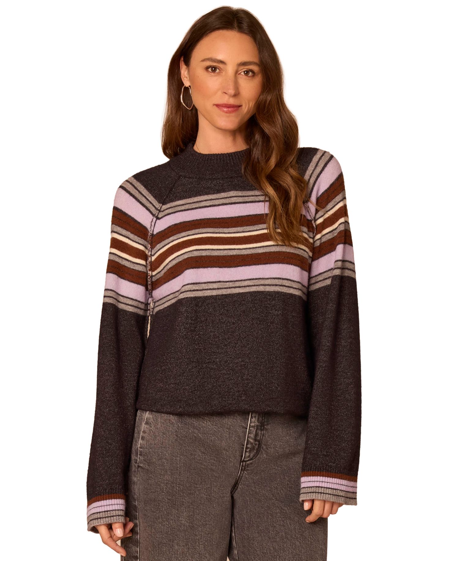 Petite Mock-Neck Striped Bubble-Hem Sweater