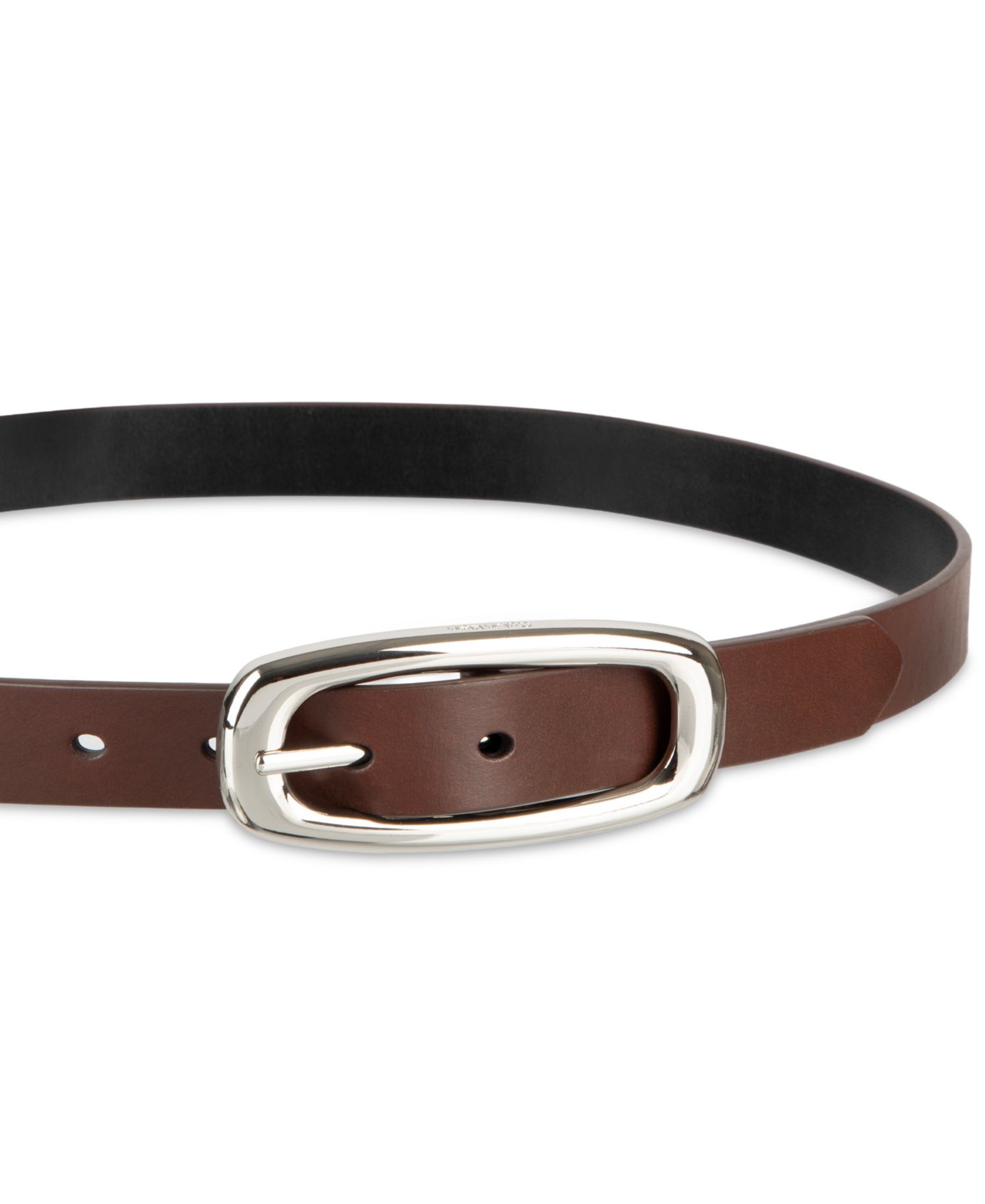 Skinny Oval Shaped Center Bar Buckle Reversible Dress Belt