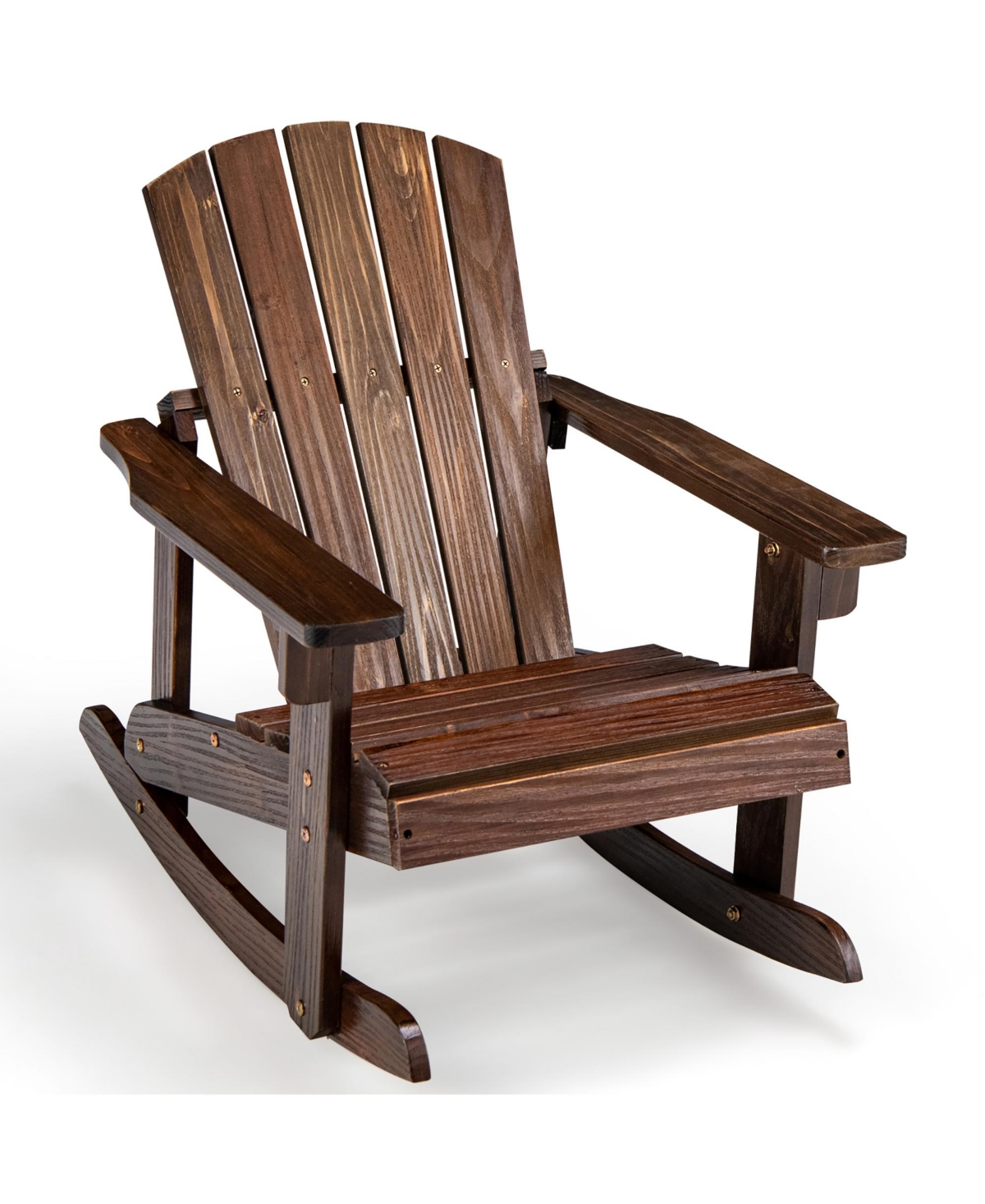 Gymax Kid Adirondack Rocking Chair Outdoor Solid Wood Slatted seat Backrest - Brown