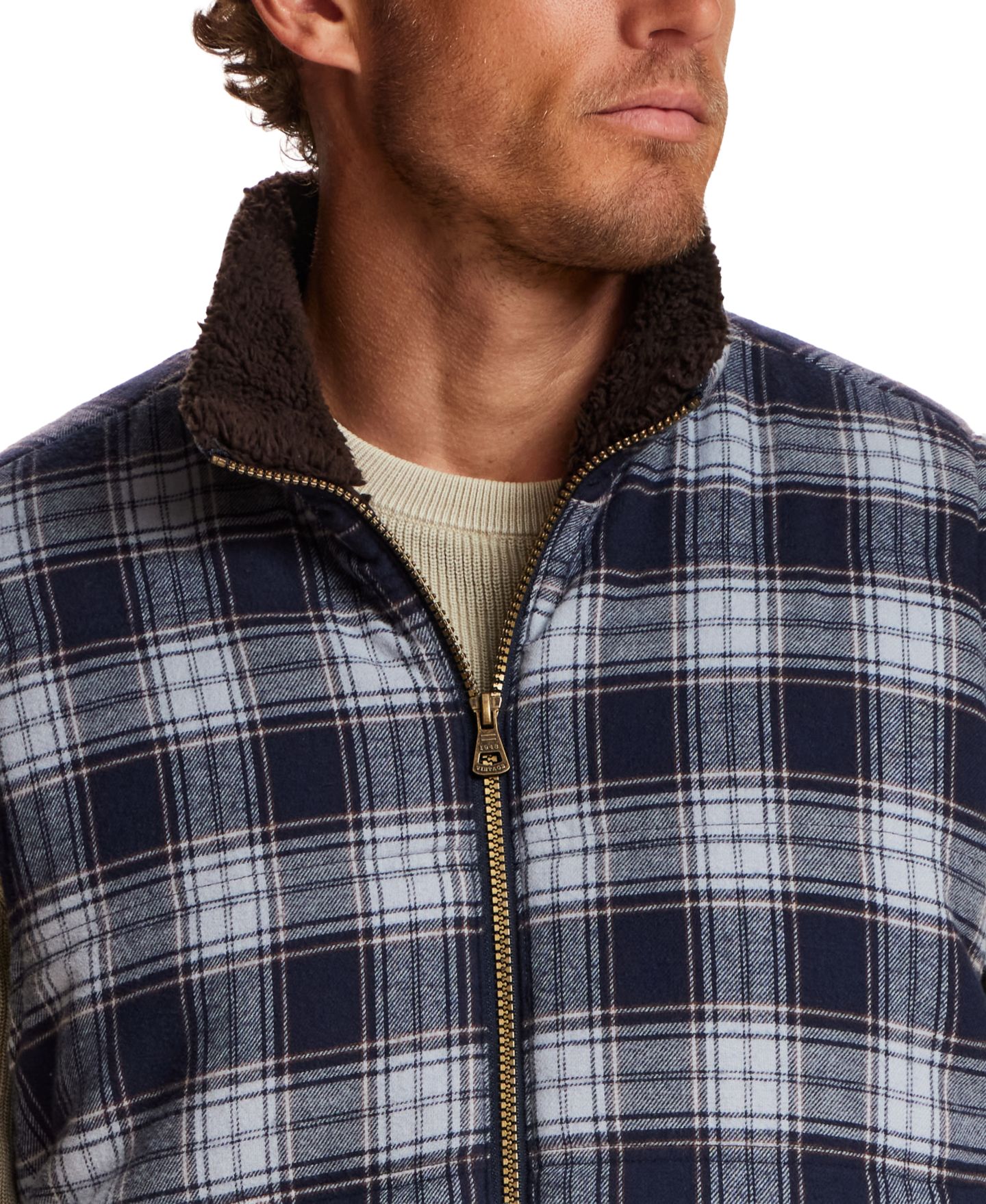 Мужской жилет Weatherproof Vintage Sherpa Plaid Flannel Vest, цвет: Тёмно-синий — фото 4