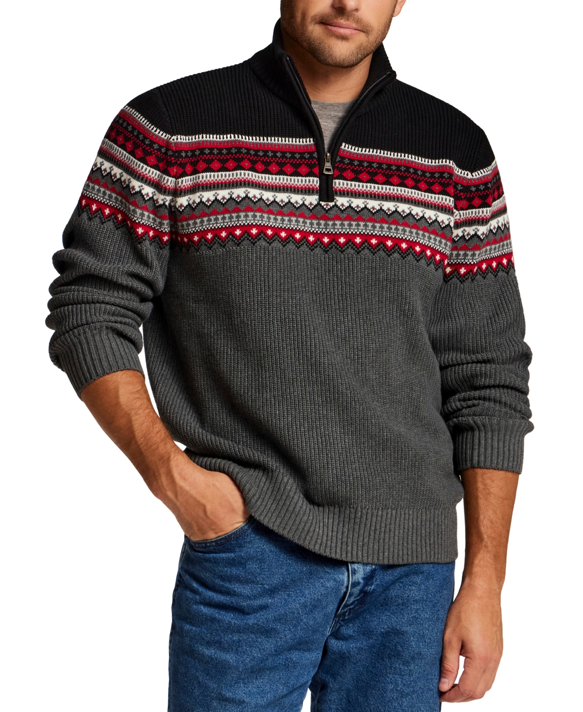 Weatherproof Vintage Men's Maine Fairisle Two Tone Quarter-Zip Sweater