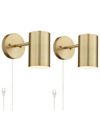 Carla Modern Wall Lamps Set of 2 Smart Sockets Brushed Brass Plug-In 5" Fixture USB Ports Adjustable Shades for Bedroom