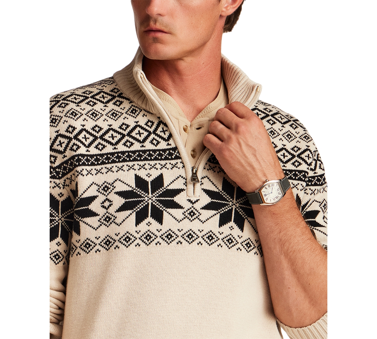 Weatherproof Vintage Men's Snowflake Yoke Quarter-Zip Sweater