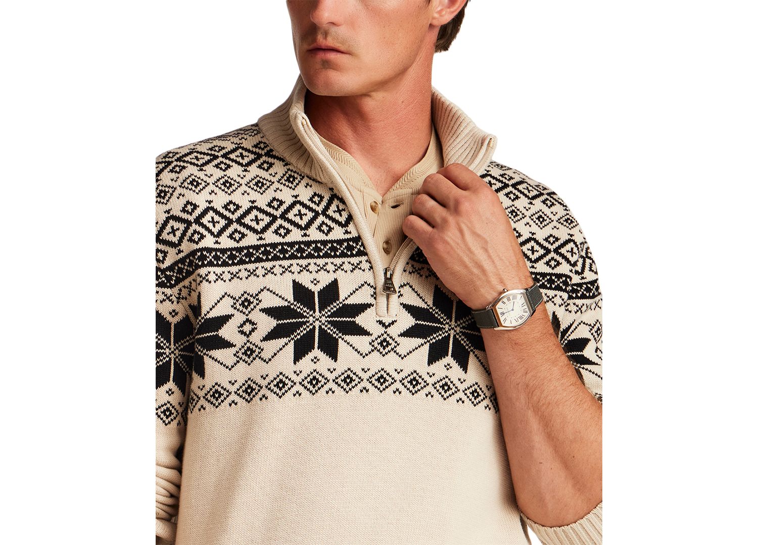 Men's Snowflake Yoke Quarter-Zip Sweater