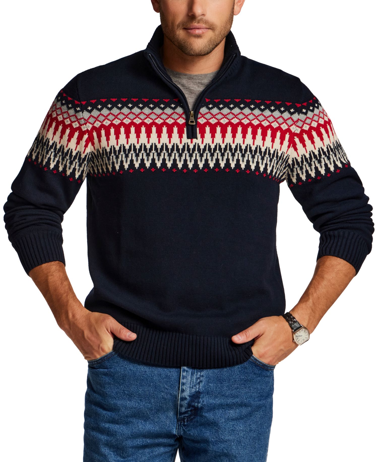 Men's Nordic Yoke Quarter-Zip Sweater